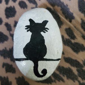 Halloween Black Cat silhouette Painted Rock OOAK